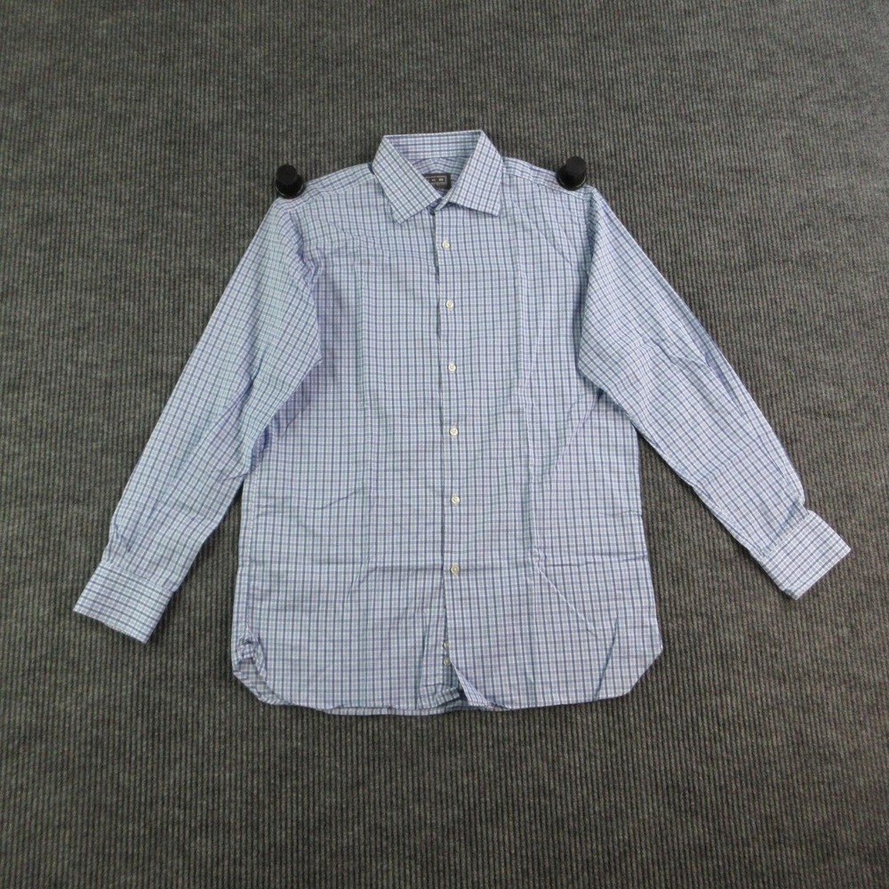 IKE BEHAR Dress Shirt Mens 16 34/35 Blue Gingham Regular Fit Long Sleeve
